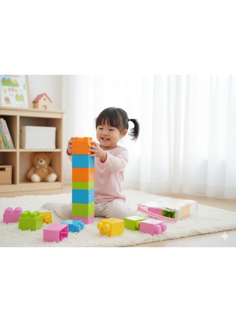 توي لاند مجموعة مكعبات بناء للأطفال مع حقيبة تخزين | مكعبات بناء جامبو ملونة - Image 2